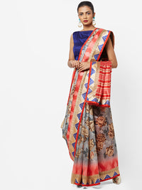 Chhabra 555 Pink and Grey Floral Print Art Silk Saree