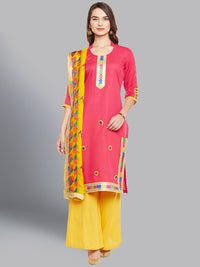 Chhabra 555 Cotton Dress Material with Floral Resham Phulkari Embroidery and Colorful Gota border