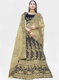 Maroon Velvet Heavy Zari Embroidery Semi Stitched Lehenga Choli with Gold Dupatta