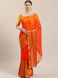 Orange Georgette Embellished Saree