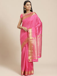 Handloom Mysore Silk Saree with Ethnic Gold Zari woven Paisley Border