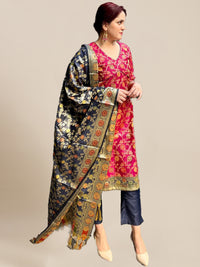 Chhabra 555 Made to Measure Magenta Floral Banarasi Silk Kurta & Contrast Pant Set With Dupatta