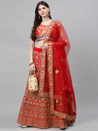 Bridal Semi-stitched Lehenga Set with Mughal Motif Embroidery & Crystal Embellishments