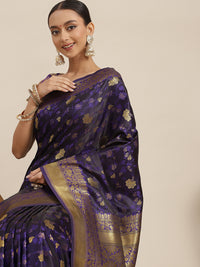 Chhabra 555 Black Banarasi Jamdani Handloom Silk Saree & Oxidised Zari Floral, Tassels 