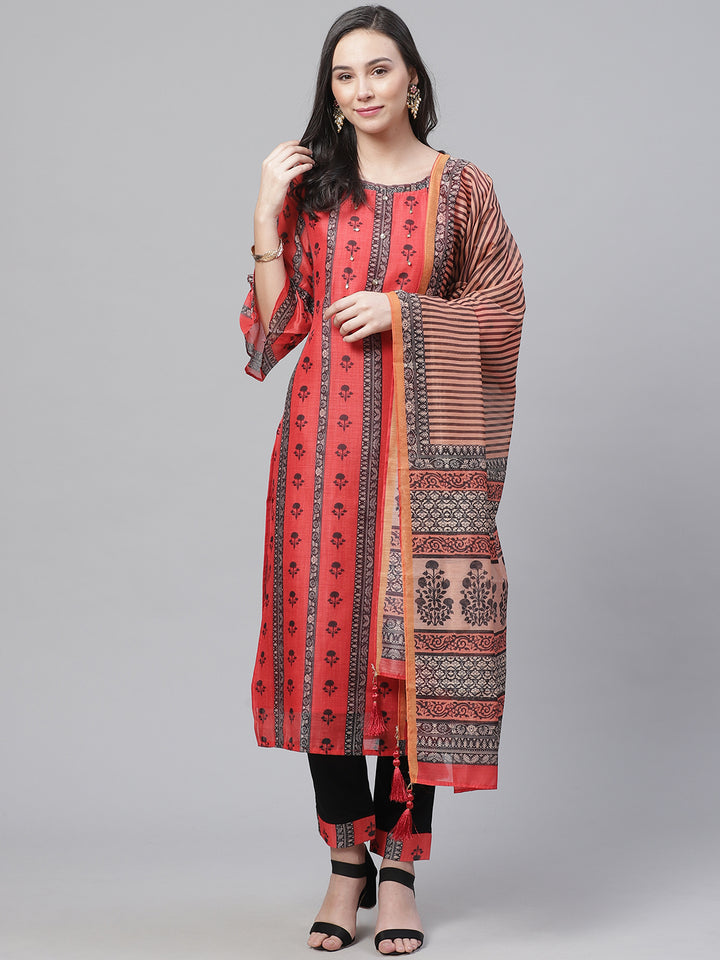 Chanderi Silk Dress Material with Digital Handloom & Indie Print with Maheshwari Dupatta