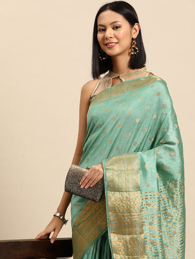 Chhabra 555 Pista Green Zari Woven Embellished Ethnic Border Mysore Silk Handloom Saree
