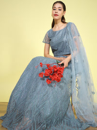 Chhabra 555 Pastel Chevron Net Lehenga Choli with Intricate Bead Embellishment & Scalloped Dupatta