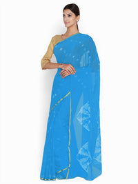 Blue Batik Print Chiffon Saree