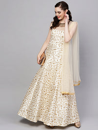 Chhabra 555 Cream Silk Made-to-Measure Kurta Set with Zari, Crystal Embroidery