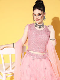 Chhabra 555 Made to Measure Pastel Pink Mirror and Resham Embroidered Lehanga Choli Set