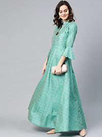 Chhabra 555 Made to Measure Anarkali Printed Kurta Dress with Zari Resham Weaving and bell sleeves