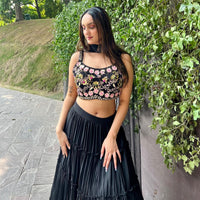 Black Georgette Layered Lehenga Choli Set