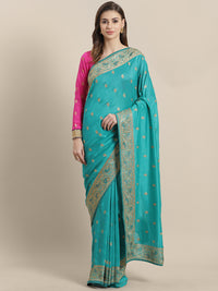 Chhabra 555 French Silk Embroidery Saree with Zari paisley motif border and Crystal embellisments