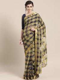 Chhabra 555 Chiffon Checked Saree with Bandhej print, Resham weaving and Gold Zari border