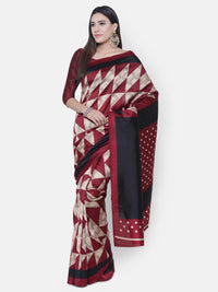 Maroon & Beige Printed Art Silk Saree