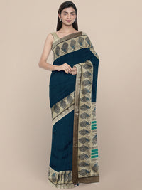 Chhabra 555 Navy Blue Bhagalpuri Printed Peacock motifs Art Silk Saree