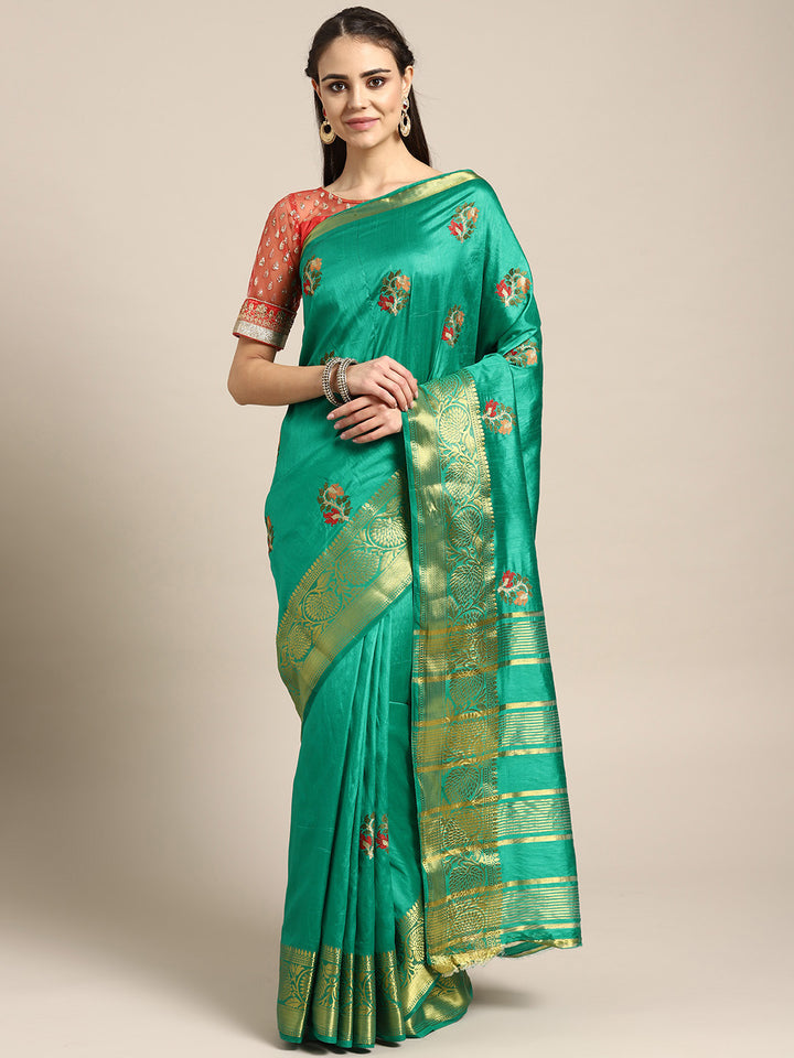 Chhabra 555 Mysore silk saree with intricate Zari weaving border And Resham Cross stitch embroidery