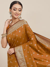 Chhabra 555 Golden Zari Woven Mysore Silk Bridal Handloom Saree with Floral motifs