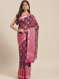 Chhabra 555 Burgundy Panelled Resham & Zari handloon weaving saree with meenakari