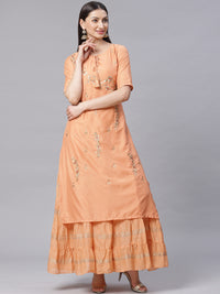 Made to Measure Double Layered Gown with Gotta Patti Embroidery and Keyole Neckline