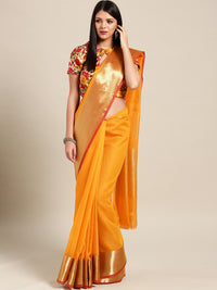 Yellow Chanderi Silk Kota saree with Broad Gold border