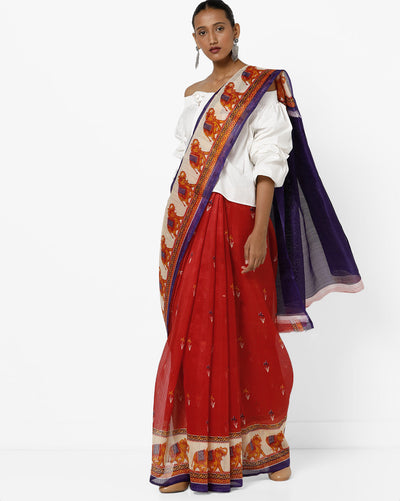 Chhabra 555 Red Colored Cotton Silk Printed Saree..