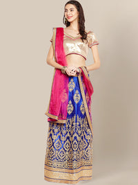 Blue & Pink Net Semi-Stitched Lehenga Choli with Zari Embroidery
