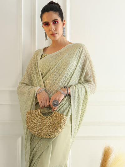 Chhabra 555 Pastel Green Montone Festive Georgette Saree with Resham Sequin Embroidery