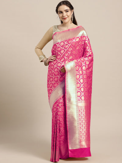 Chhabra 555 Kanjiwaram inspired silk saree with intricate zari weaving in a floral pattern

Color: Pink

Type: Kanjeevaram Sarees

Pattern: Woven Design

Pattern Type: Floral

Ornamentation: Zari

Border: Woven Design

Fabric: Silk Blend

Saree: 5.4 mtr., Width: 1.10 mtr, Blouse: 0.80 mtr
Dryclean Only

The CAD image gives a detailed look of the actual blouse piece that comes with this saree. The blouse used by the model in the pictures is only for styling purpose.