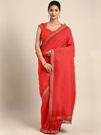 Chhabra 555 Red Traditional Art Silk Saree With Zari Handloom Border & Tassels 