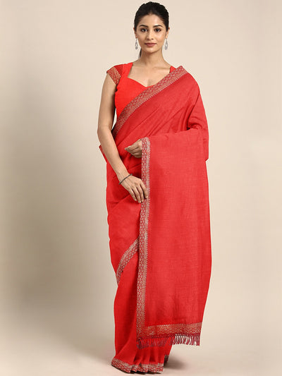 Chhabra 555 Red Traditional Art Silk Saree With Zari Handloom Border & Tassels 
