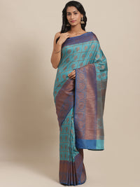 Traditional Checked Banarasi Jute Silk Saree with Oxidised Zari and contrast border