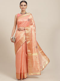 Chhabra 555 Peach Crystal Embellished Chanderi Silk Saree with Zari & Cutdana Embroidery