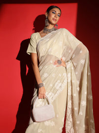 Chhabra 555 Pastel Resham Thread Embroidered & Crystal Embellished Saree with Scalloped Border