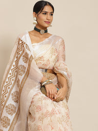Chhabra 555 Cream Printed Kota Cotton Saree with Traditional Floral Prints 