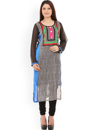 Grey & Black Georgette Casual Straight Readymade Kurti