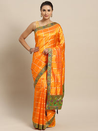 Chhabra 555 Orange Art Silk Saree with Patola Pattern and Meenakari Zari Woven Border