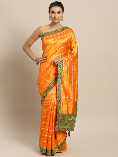 Chhabra 555 Orange Art Silk Saree with Patola Pattern and Meenakari Zari Woven Border