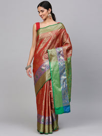 Chhabra 555 Maroon Handloom, Hand Woven Kanjeevaram Silk saree with meenakari weav Border