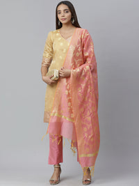 Banarasi Kurta Set with Zari meenakari Stylish weaving and Handloom dupatta
