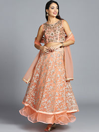 Chhabra 555 Made to Measure Peach Embroidered Lehanga With heavy gota patti and zircon work choli and dupatta