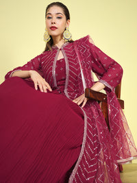 Chhabra 555 Pleated Embroidered Lehenga Choli set with Chevron Sequinned Stylized Long Jacket