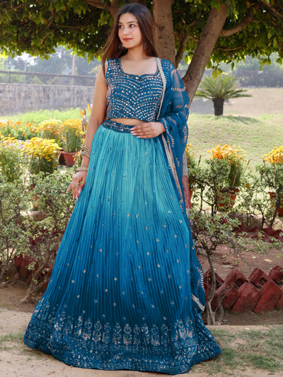 Chhabra 555 Ombre Mukaish Embellished Georgette Pleated Lehenga Set with Mirror Embroidered blouse