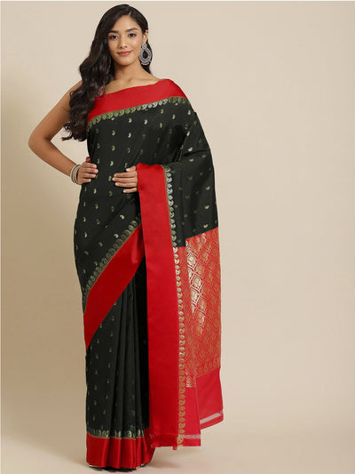 Chhabra 555 Black & Red Zari Silk Blend Gadwal Saree