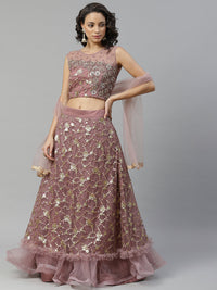 Made to Measure Mauve Frills & Layers Lehenga Set With Mirror & Sequence Embroidery