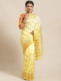 Handloom Chanderi Saree with ReshamEmbroidery intricate Floral Butas &Zari Ethnic Border
