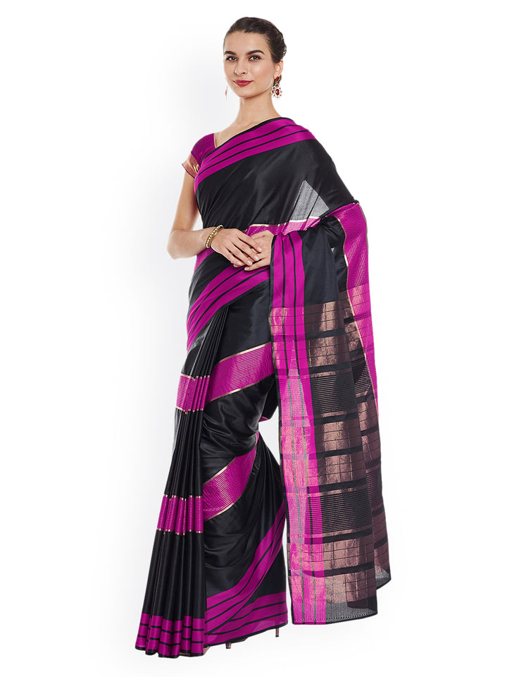 Black & Violet Colored Art Silk Saree With Unstitched Blouse