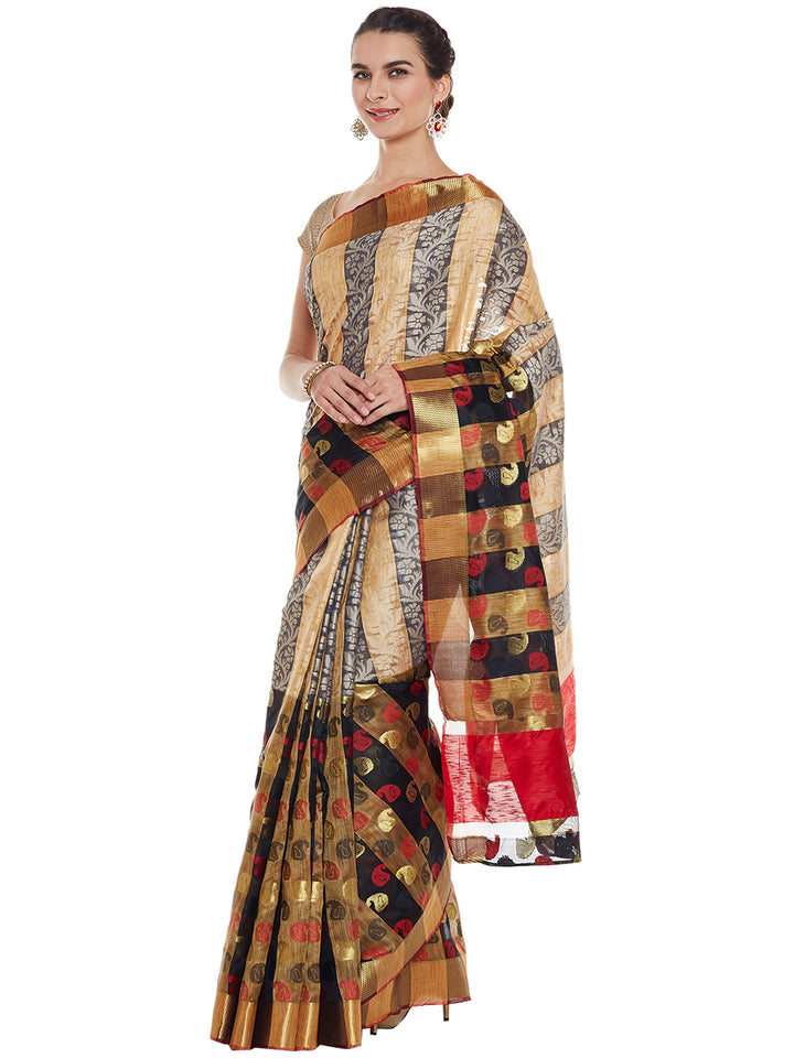 Black & Gold Colored Art Silk Saree With Unstitched Blouse