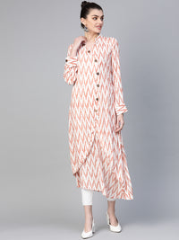 Made to Measure Ikat Inspired Print Long Dress with Wodden Buttons & High Slits