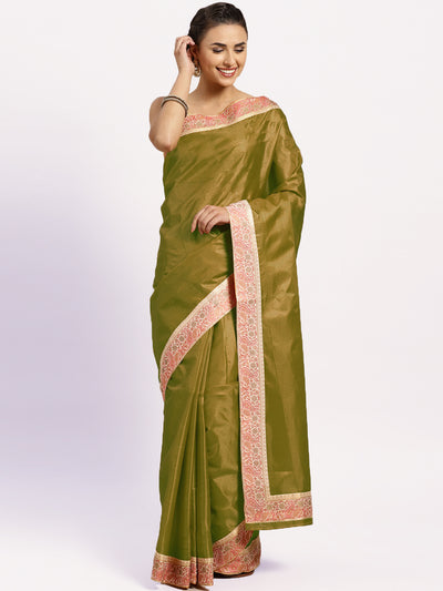 Chhabra 555 Green Tussar Silk Banarasi saree with meenakari pattern border